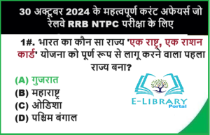 30 अक्टूबर 2024 के महत्वपूर्ण करंट अफेयर्स Question Answer जो रेलवे RRB NTPC परीक्षा के लिए