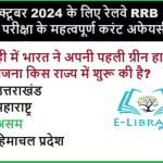 16 अक्टूबर 2024 के लिए रेलवे RRB NTPC परीक्षा के महत्वपूर्ण करंट अफेयर्स