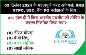 02 दिसंबर 2024 के महत्वपूर्ण करंट अफेयर्स RRB NTPC, SSC, बैंक PO परीक्षाओं के लिए Objective