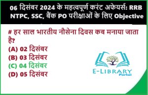 06 दिसंबर 2024 के महत्वपूर्ण करंट अफेयर्स: RRB NTPC, SSC, बैंक PO परीक्षाओं के लिए Objective