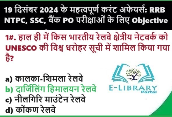 19 दिसंबर 2024 के महत्वपूर्ण करंट अफेयर्स RRB NTPC, SSC, बैंक PO परीक्षाओं के लिए Objective