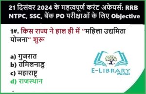 21 दिसंबर 2024 के महत्वपूर्ण करंट अफेयर्स: RRB NTPC, SSC, बैंक PO परीक्षाओं के लिए Objective