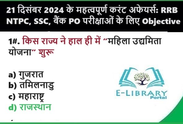 21 दिसंबर 2024 के महत्वपूर्ण करंट अफेयर्स: RRB NTPC, SSC, बैंक PO परीक्षाओं के लिए Objective