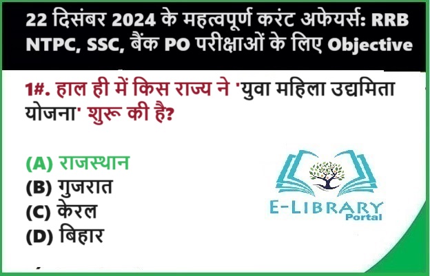 22 दिसंबर 2024 के महत्वपूर्ण करंट अफेयर्स: RRB NTPC, SSC, बैंक PO परीक्षाओं के लिए Objective